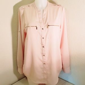 CALVIN KLEIN Mandarin Collar Roll-Up Sleeve Blouse
